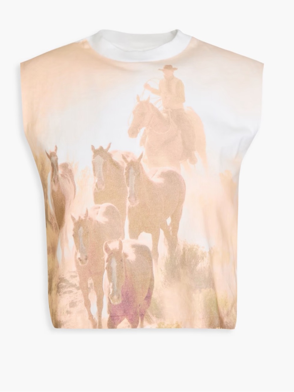 🆕 Re/Done Baby Muscle Cowboy Tank in Optic White Western Horse Graphic
